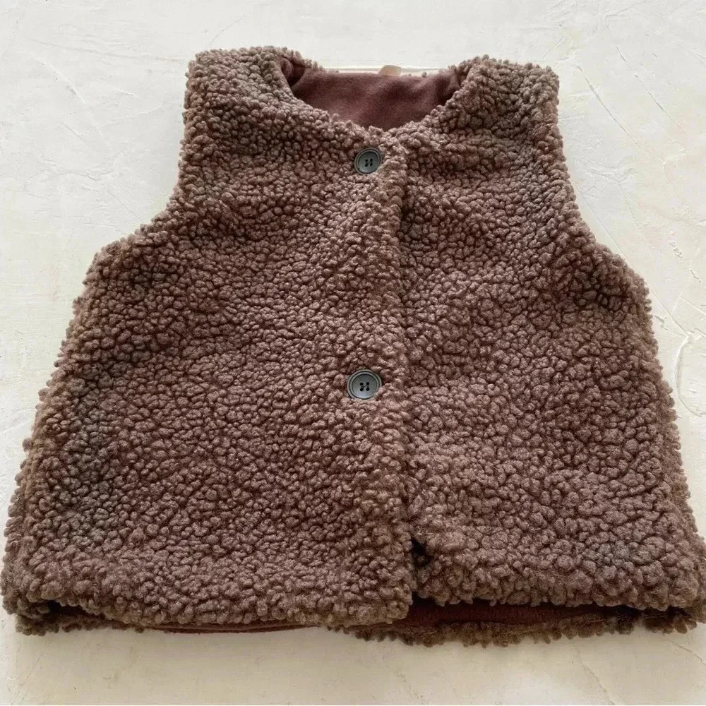 Vest Sherpa Sweater Lamb Fleece Brown Sheep Lighweight Vintage Unisex Kids